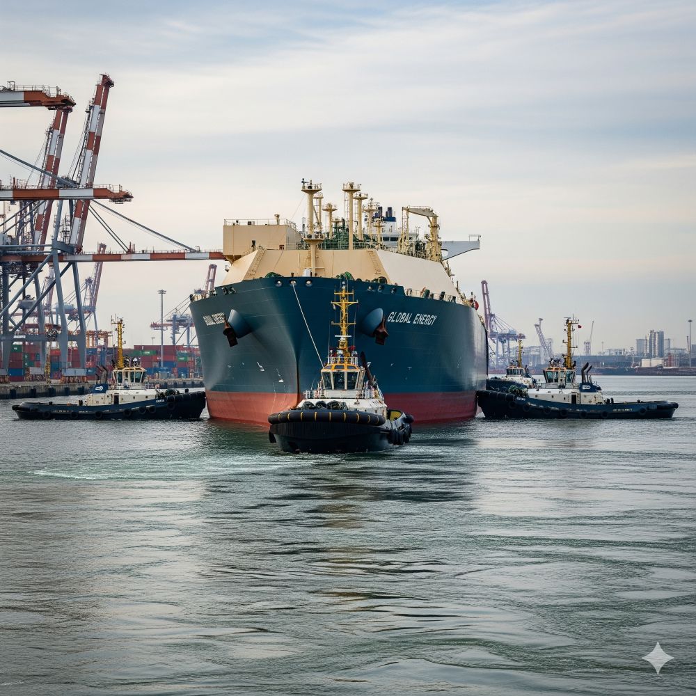 tug assist yang sedang membantu kapal tanker